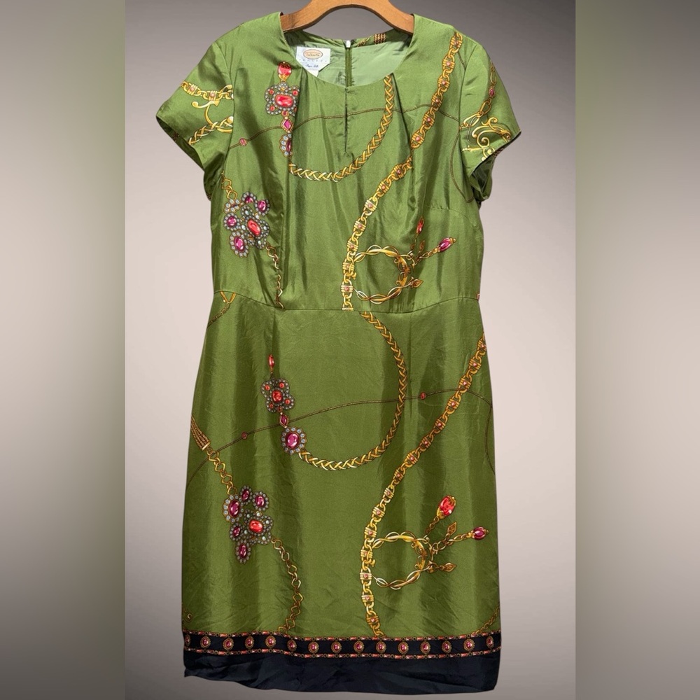 Vintage Talbots Silk Green Sheath Dress size 12 Petite